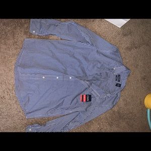 Blue plaid Chaps dress shirt.